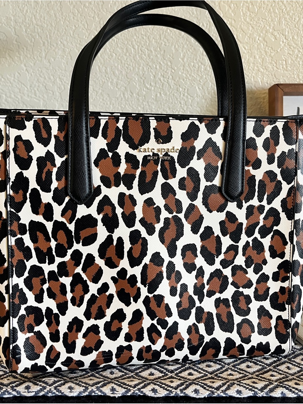 kate spade Leopard-Print Shoulder Tote in Brown, Black and White